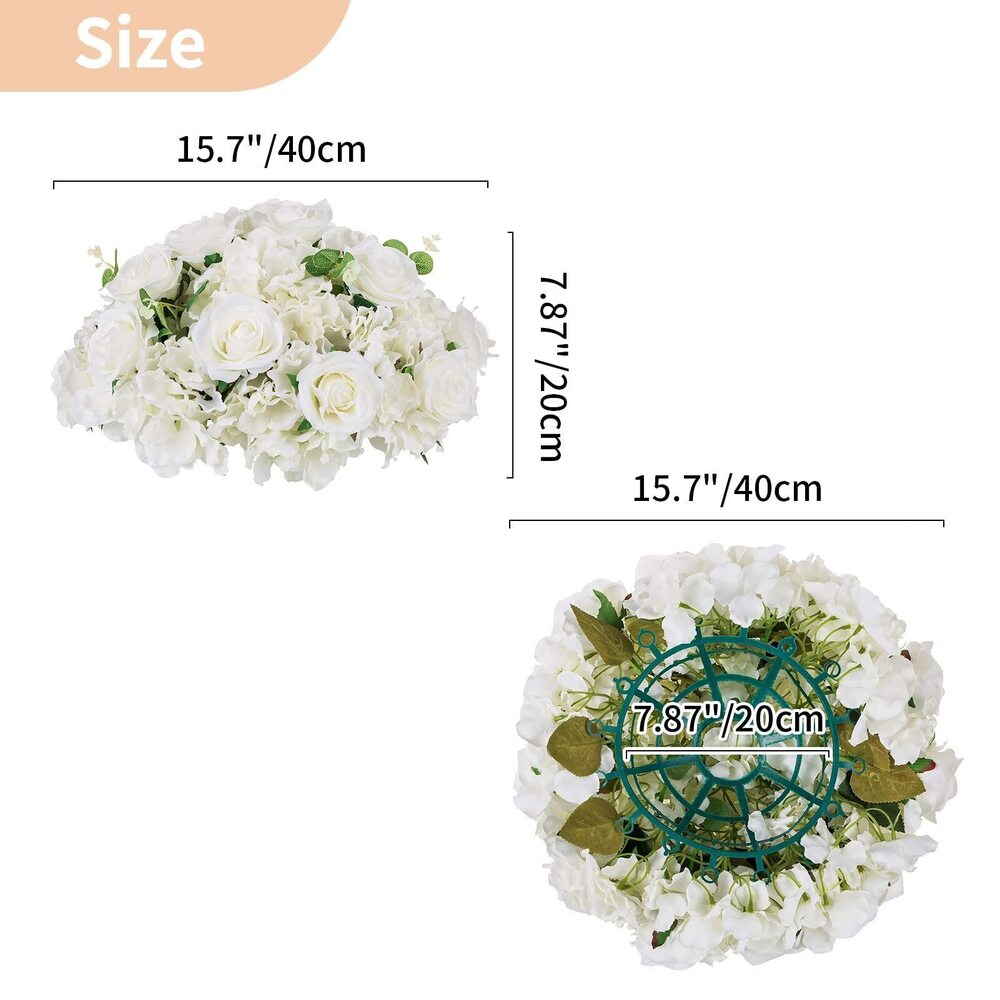 1570 Flower Ball Arrangement Bouquet - 2 Pcs 15.7 inch Diameter White - Picture 3 of 8